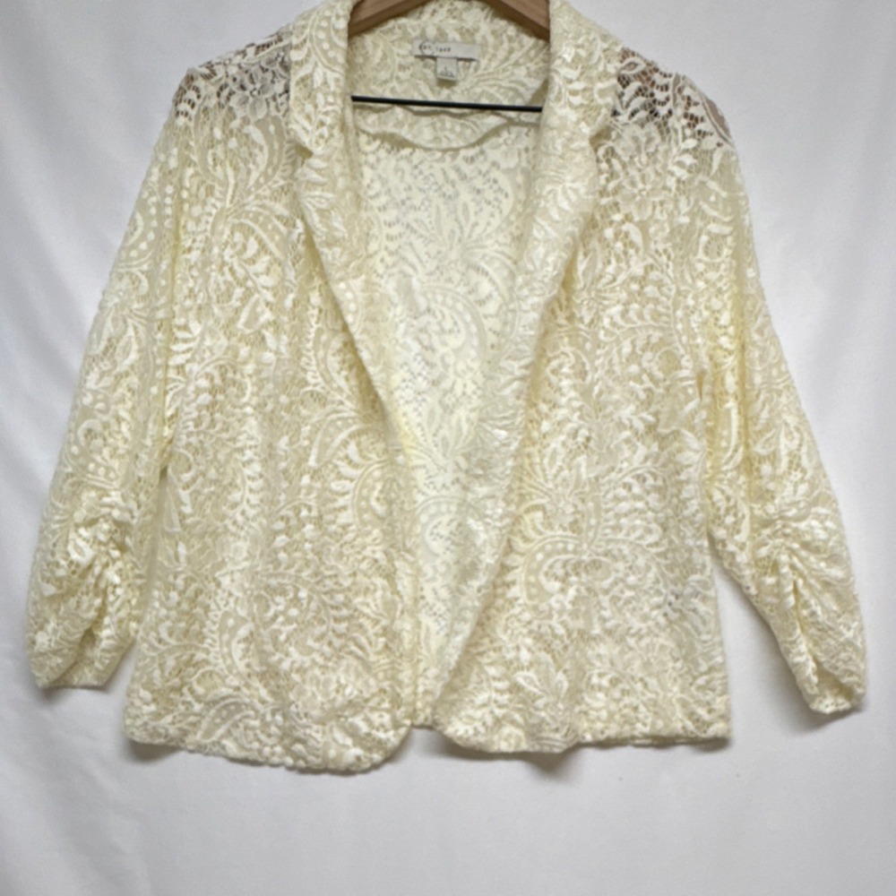 Cato Ivory Lace Sheer 3/4 Sleeve Blazer Jacket Women's Large